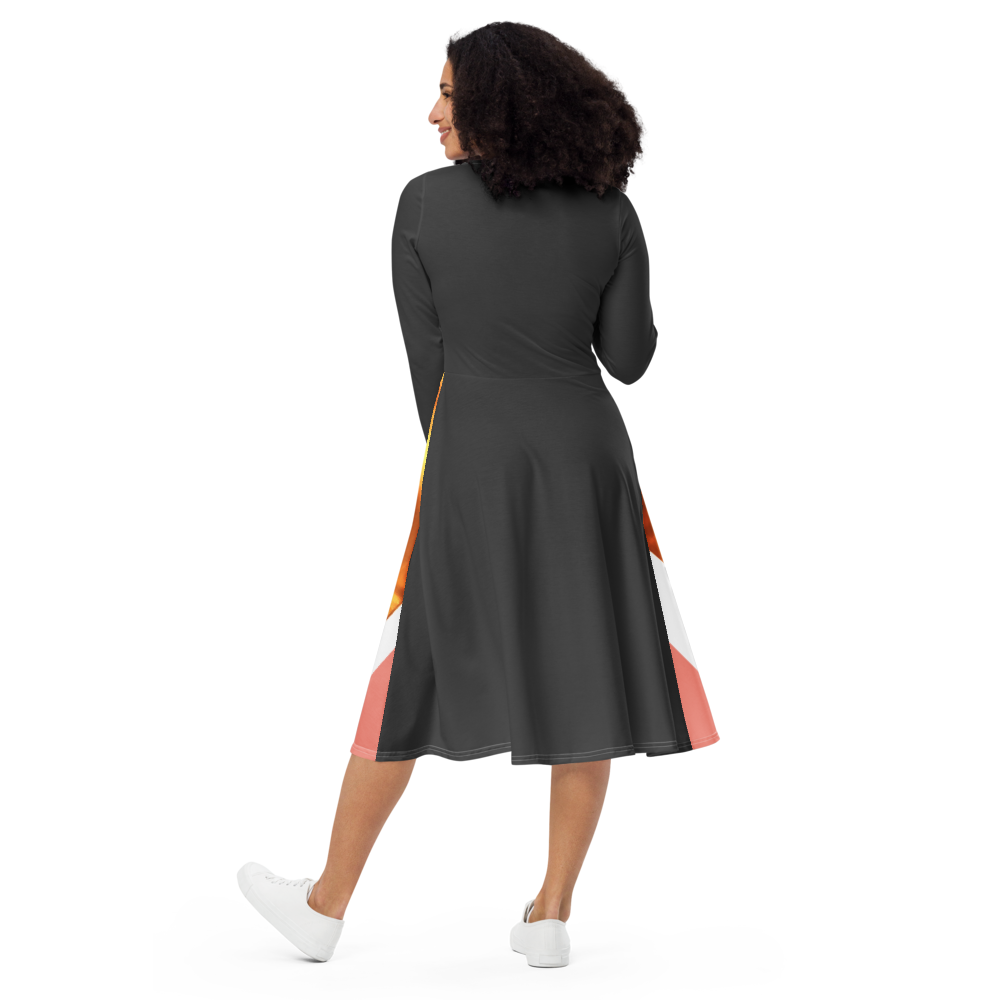 All-over print long sleeve midi dress