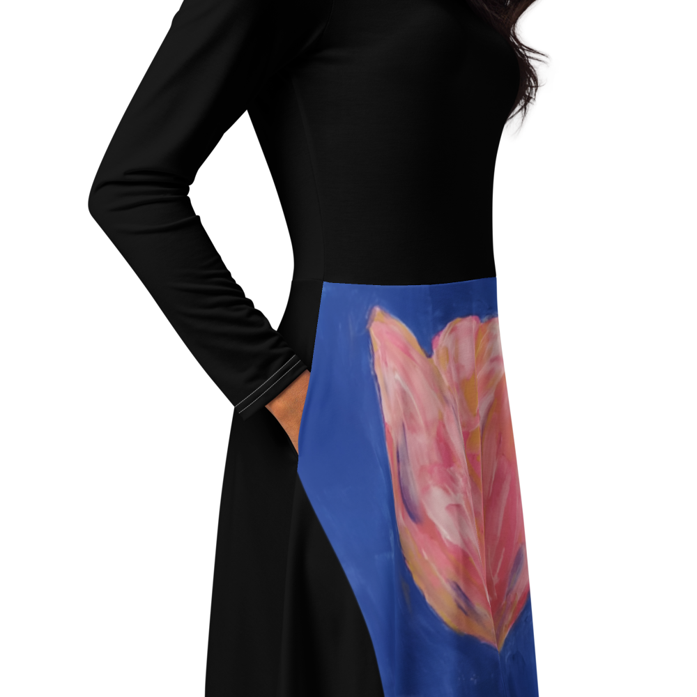 All-over print long sleeve midi dress