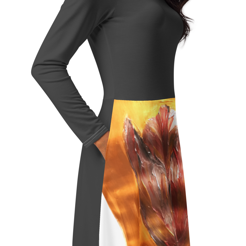 All-over print long sleeve midi dress